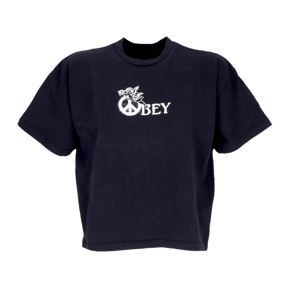 Obey Peace Angel Crop Tee Zwart Black Heren