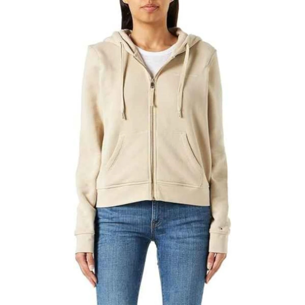 Tommy Hilfiger Chenille Hoodie met Rits Beige Dames