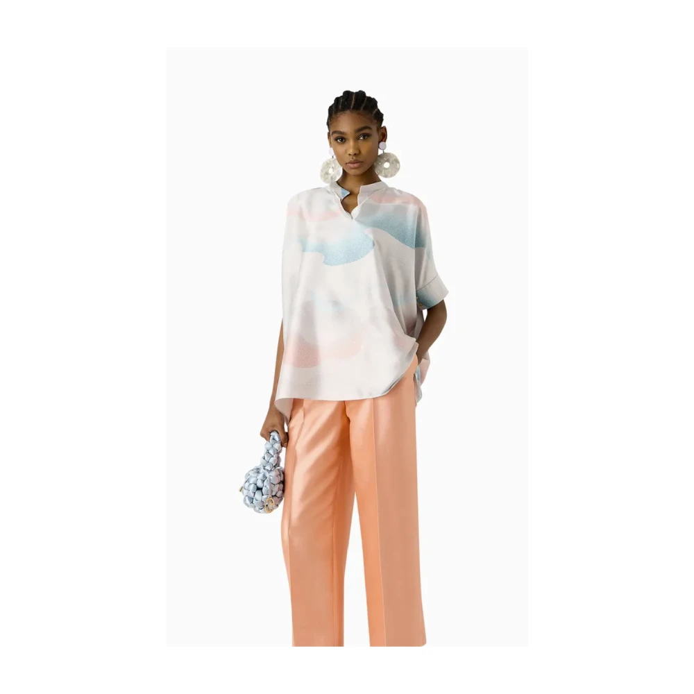 Giorgio Armani Zijden Pastelprint Korte Mouw Overhemd Multicolor Dames