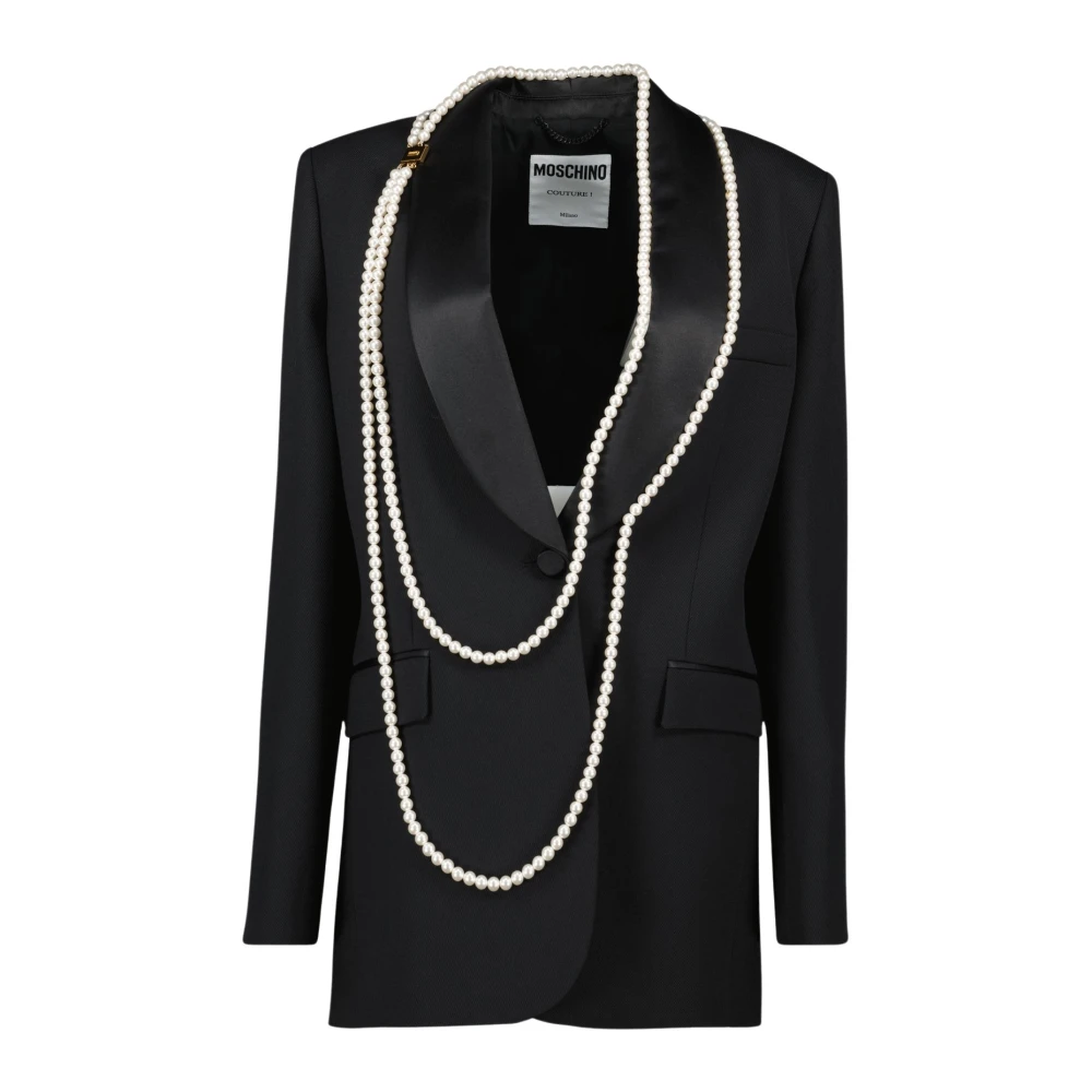 Moschino Women's Black Blazers, S, Pearl Blazer Jacket For