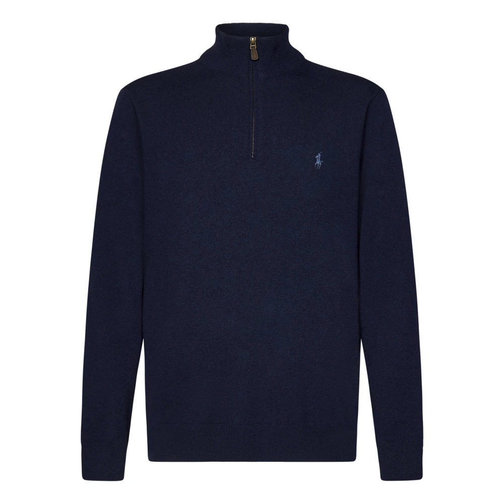 Polo Ralph Lauren Blauwe Wollen Gebreide Trui Quarter-Zip Blue Heren