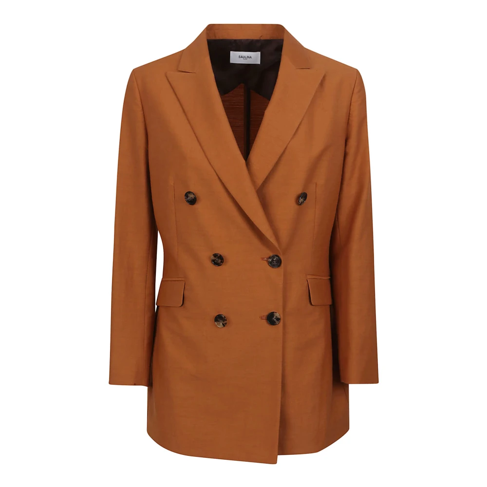Saulina Rust Slim Fit Double-Breasted Jacket Brown Dames