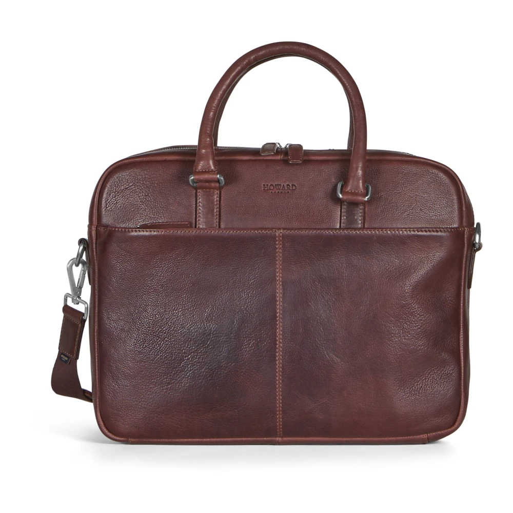 Howard London Bruine leren laptoptas voor zaken Brown Heren