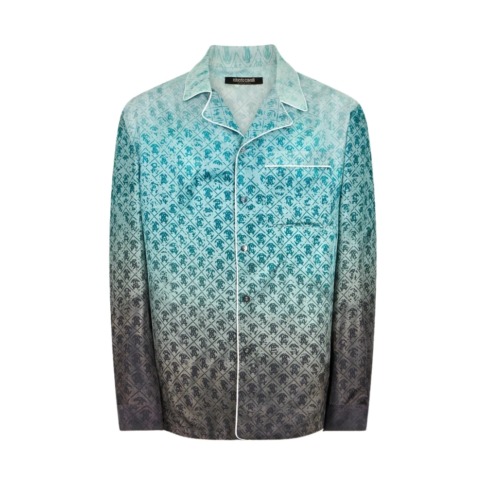 Roberto Cavalli Uomo Blu - Camicia In Seta Con Monogramma - Shirts - L