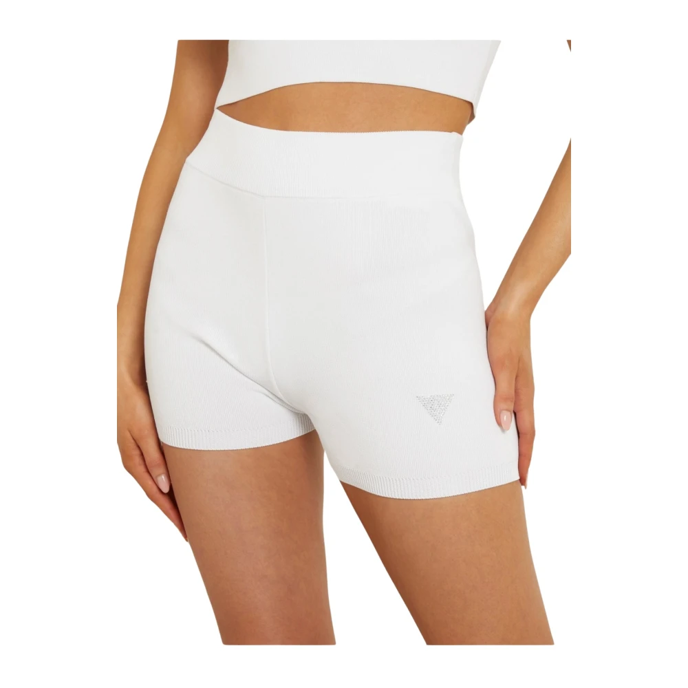 Guess Geribbelde hoge taille shorts Wit White Dames