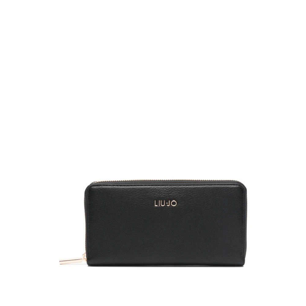 Liu Jo Zwarte Eco-leren Portemonnee met Gouden Logo Black Dames