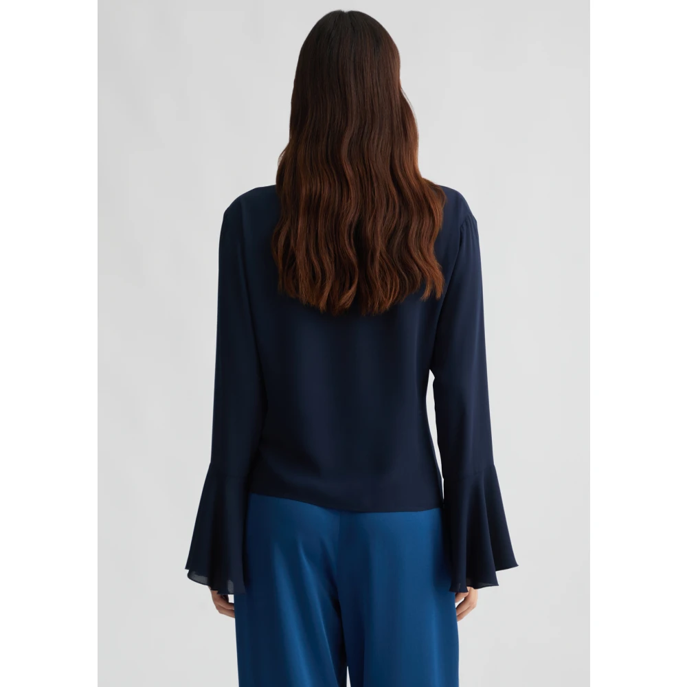 Liu Jo Blauwe Georgette Blouse V-Hals Ruches Blue Dames