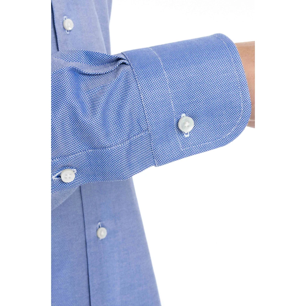 Barba Heldere Blauwe Op Maat Gemaakte Katoenen Overhemd Blue Heren