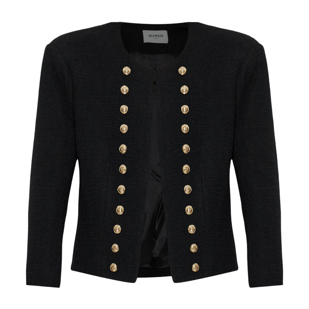 Balmain Donna Nero - Giacca In Tweed Con Spalline - Jackets - S