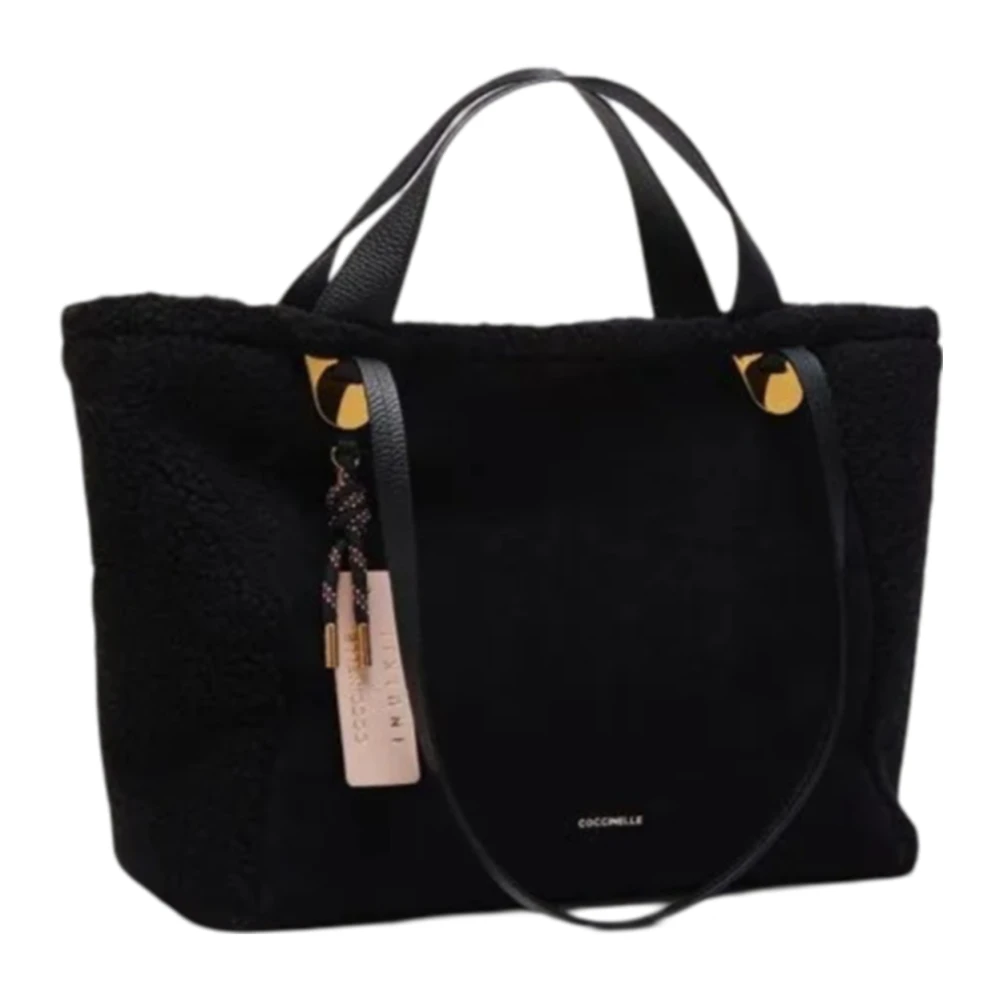 Coccinelle Leren handtas met Shearling-inzetstukken Black Dames