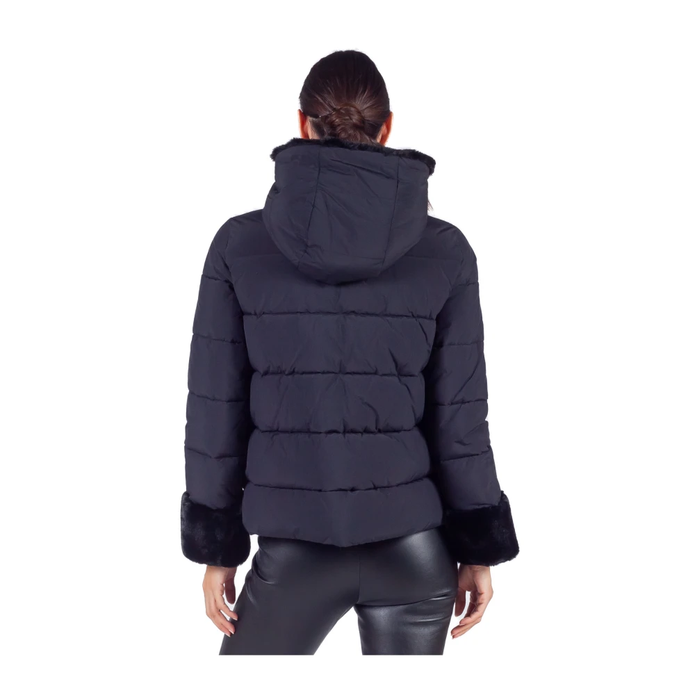 Emme DI Marella Zwarte Pufferjas met Faux-Fur Trim Black Dames