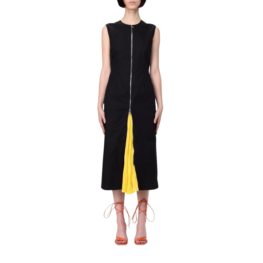 Msgm Women's Black Pleated Midi Dress