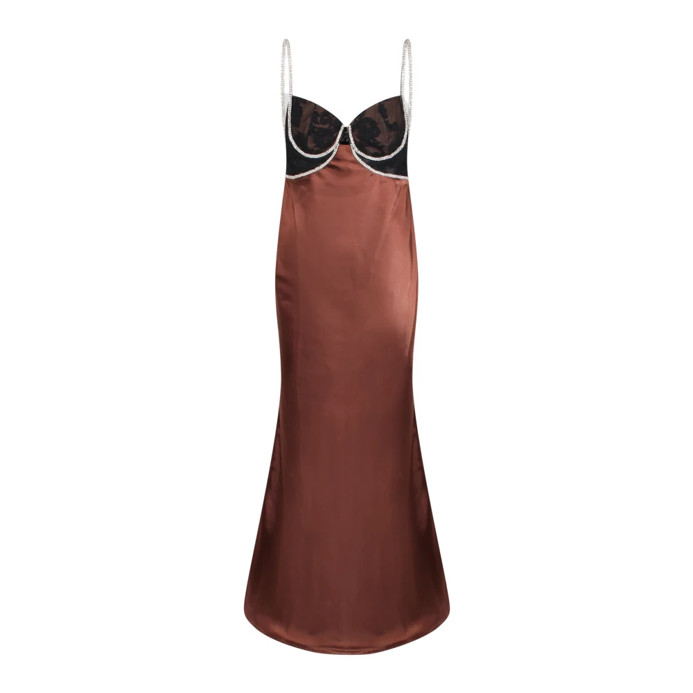 Self Portrait Satijnen Maxi Jurk met Diamanten Brown Dames