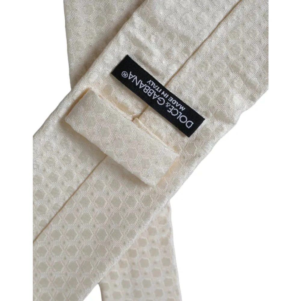 Dolce & Gabbana Off White Zijden Verstelbare Stropdas White Heren