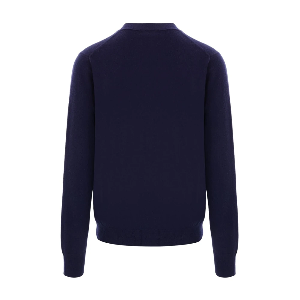 Comme des Garçons Blauwe Wol V-Hals Cardigan Sweater Blue Heren