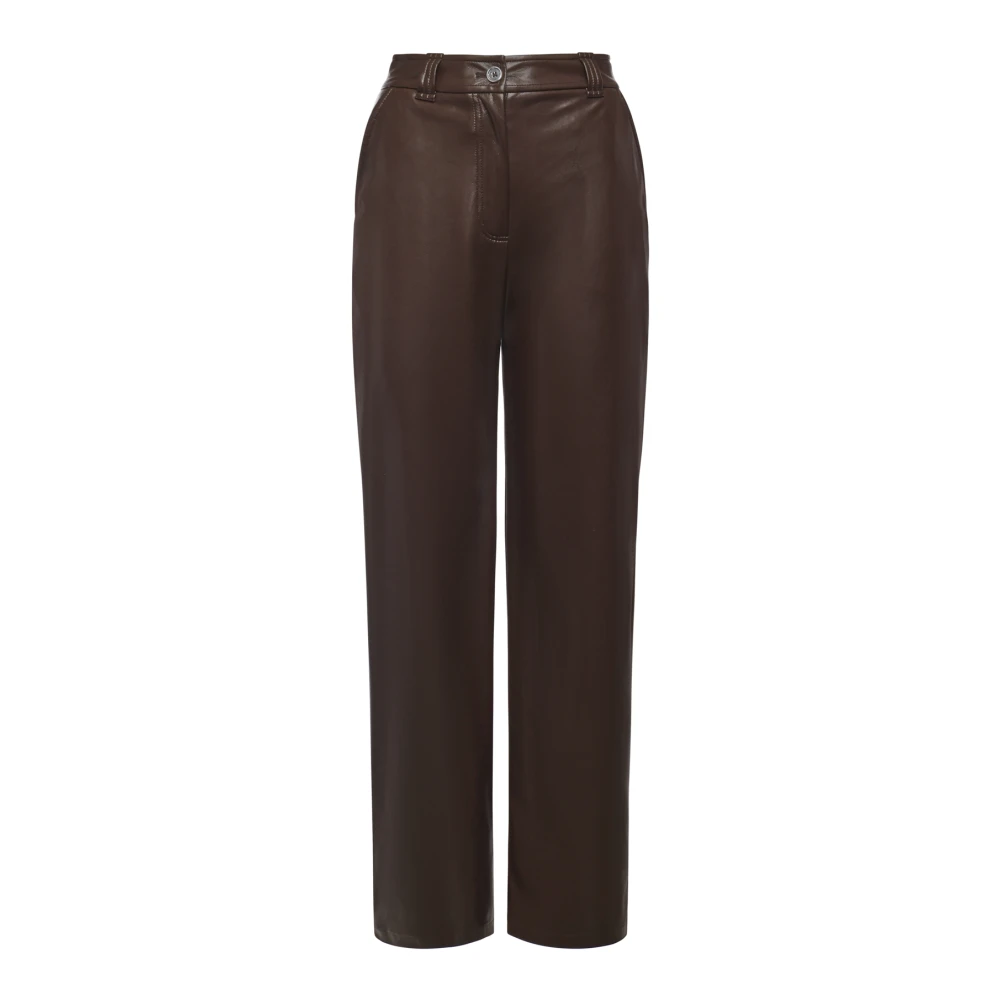 Pinko Women's Brown Straight Trousers, Xs, Balloon-Fit Faux Leather Trousers