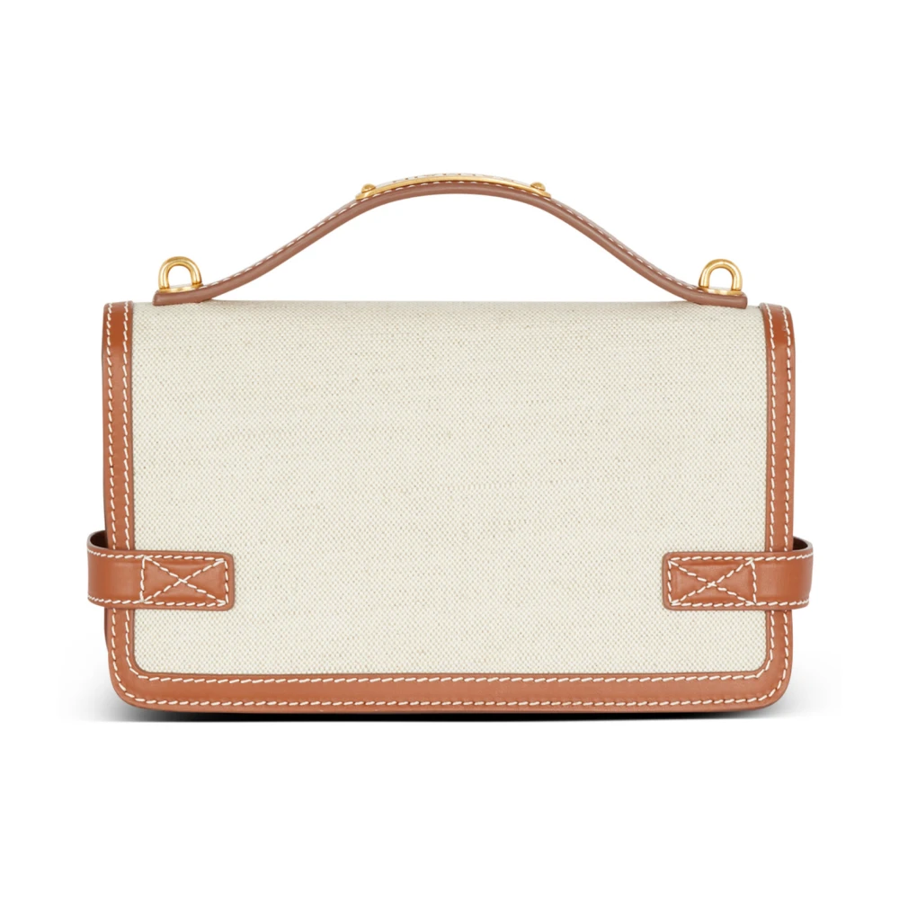 Balmain B-Buzz 24 canvas en leren tas Beige Dames