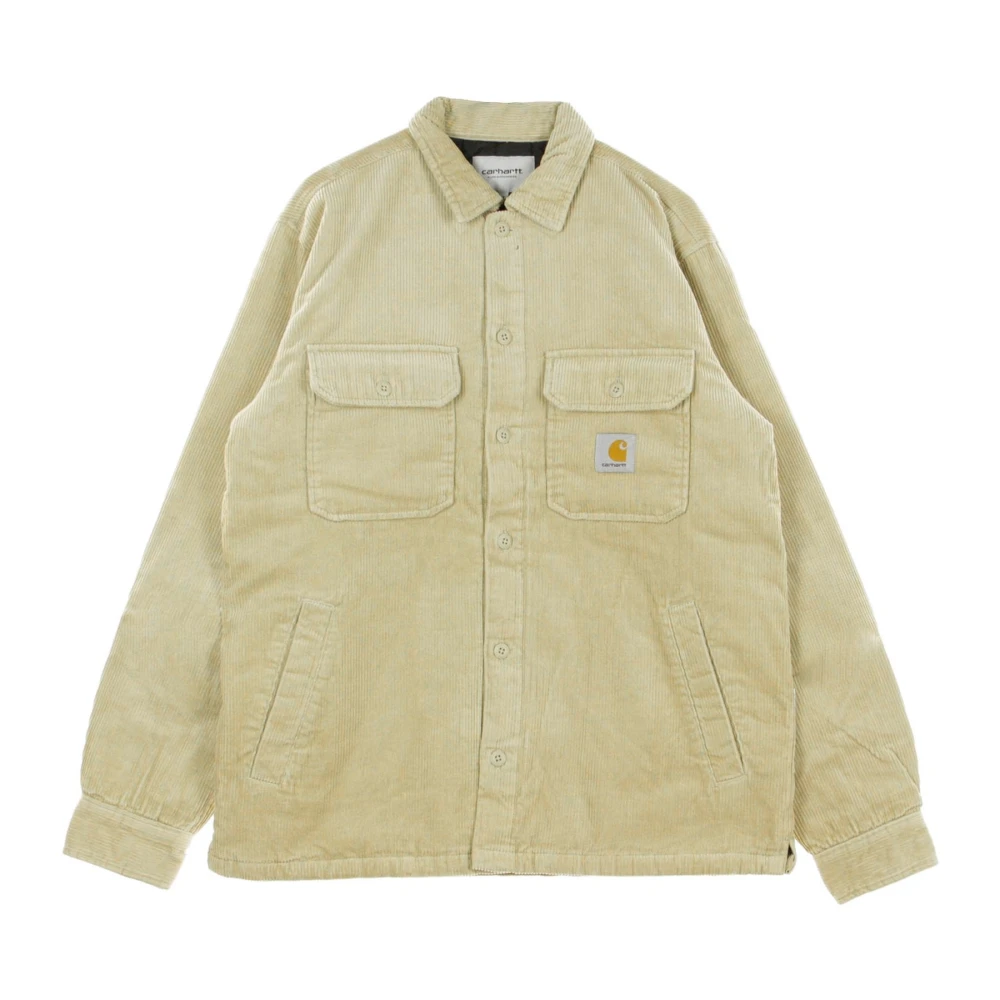Carhartt Wip Men's Beige Quilted Velvet Shirt Jacket With Button Closure