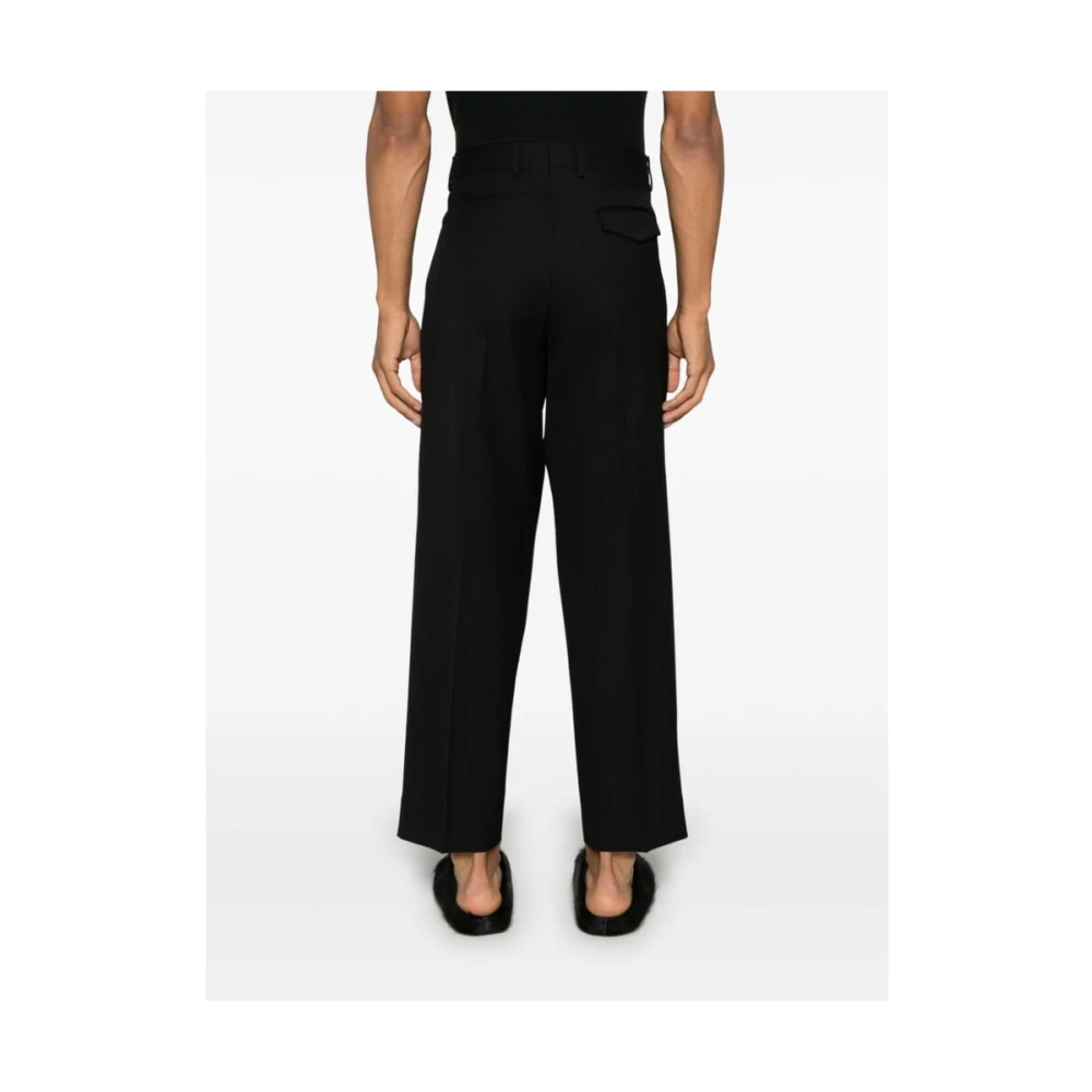 Costumein Zwarte Wol Plooi Detail Tapered Broek Black Heren