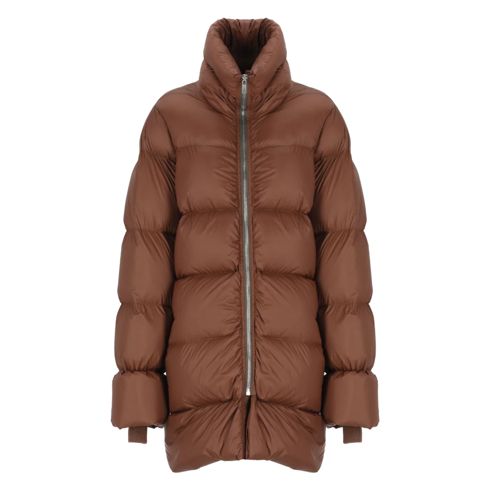 Rick Owens Gewatteerde Bruine Donsjas Hoge Hals Brown Dames