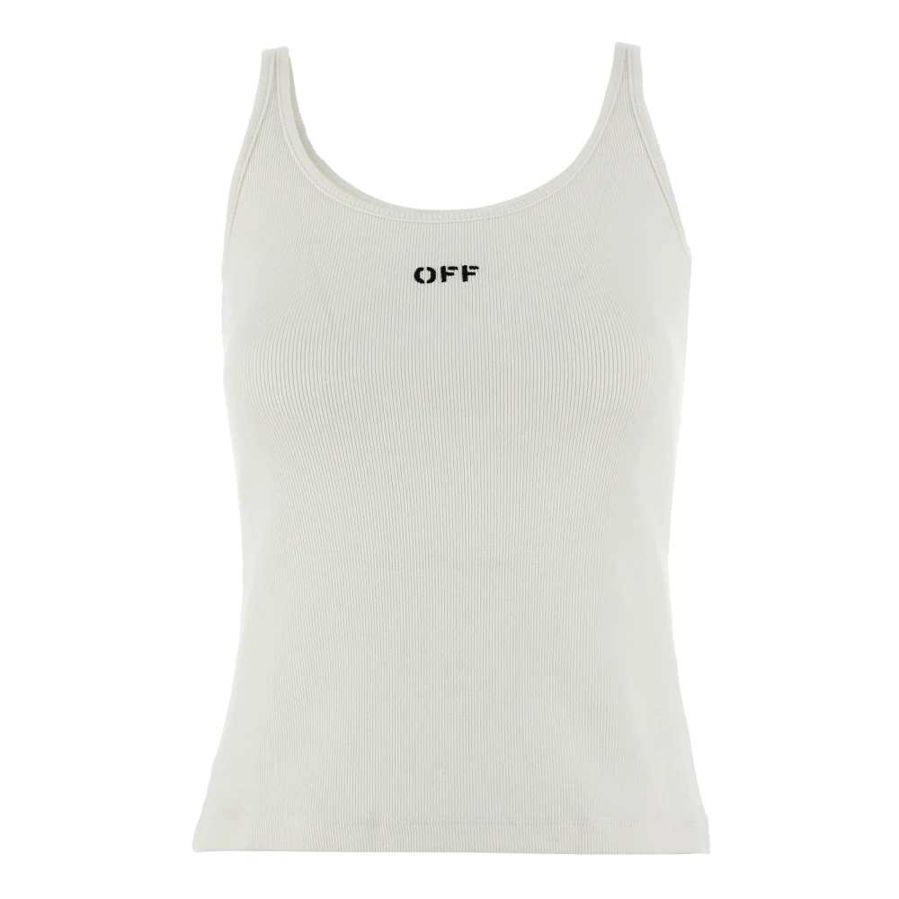 Off White Women's White Off Sleeveless Tops, Xs, Off Stamp Rib Tank Top