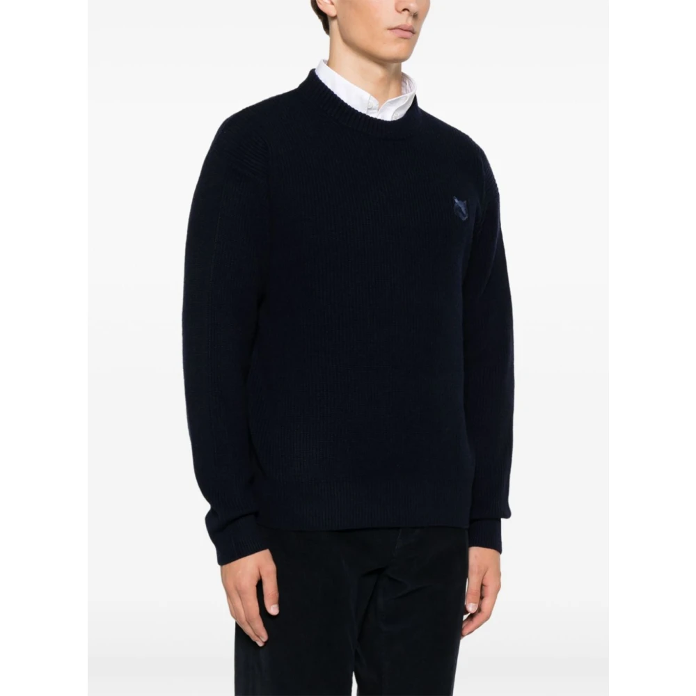 Maison Kitsuné Blauwe Fox Head Wollen Trui Sweater Blue Heren