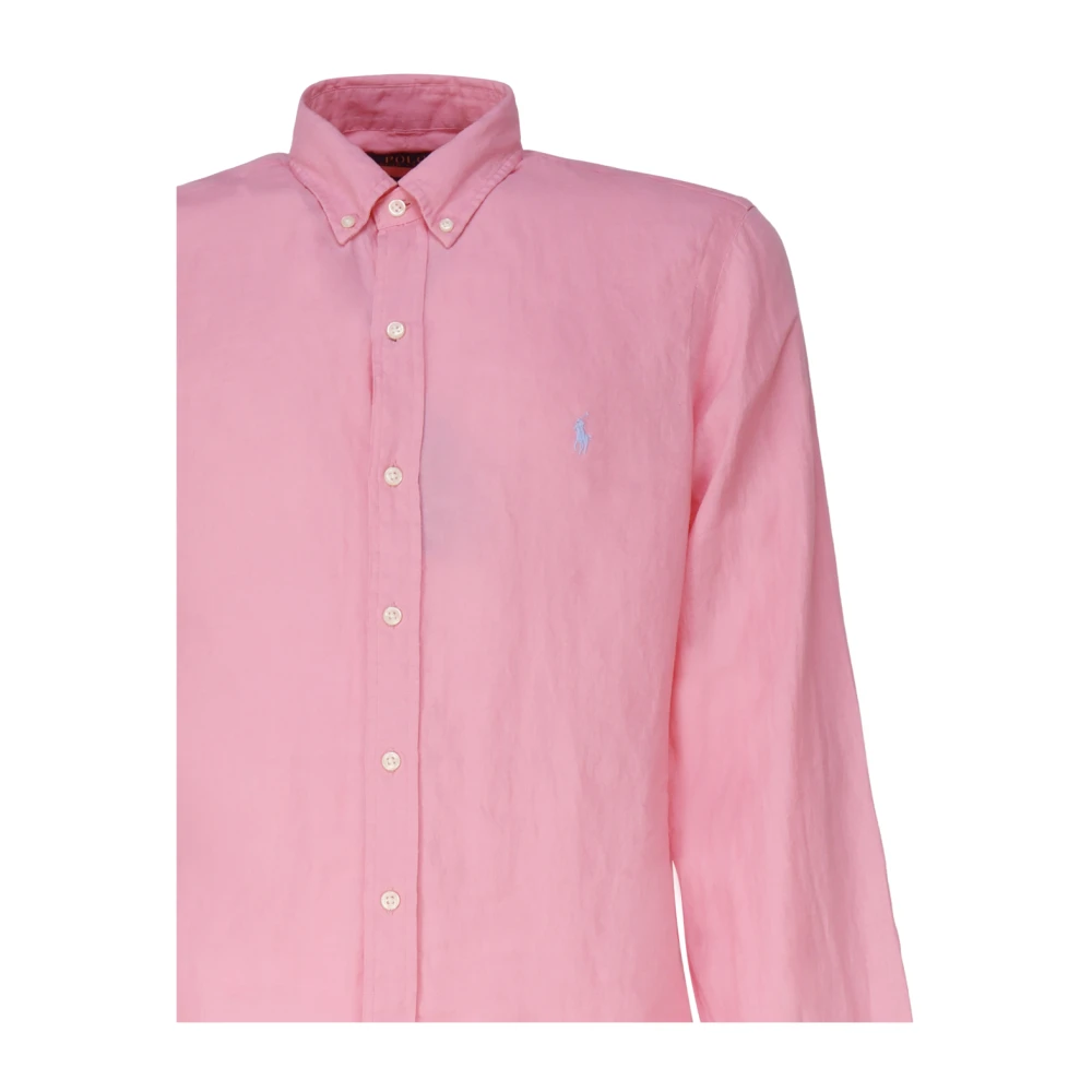 Polo Ralph Lauren Roze Pony Patroon Linnen Overhemd Pink Heren