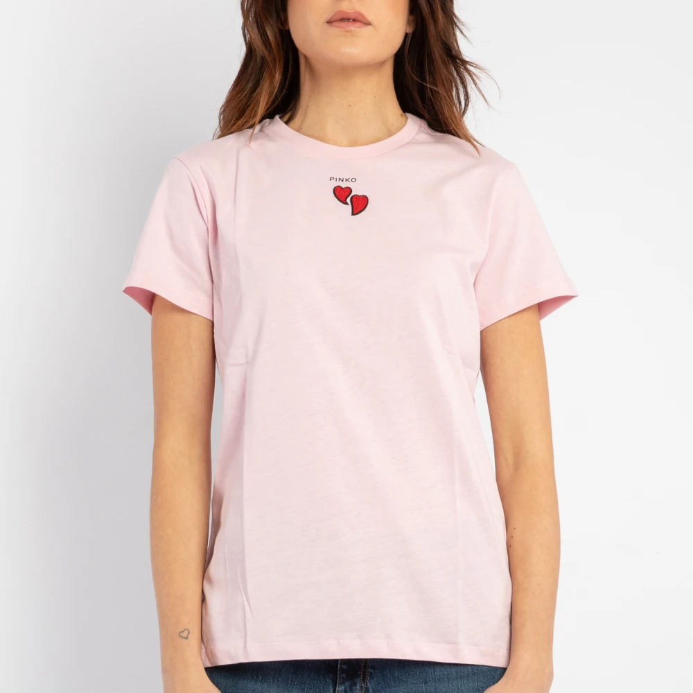 pinko T-shirt met Geborduurd Hart en Logo Print Pink Dames