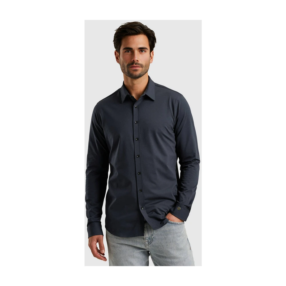 Cast Iron Lange Mouw Twill Jersey Shirt Blue Heren