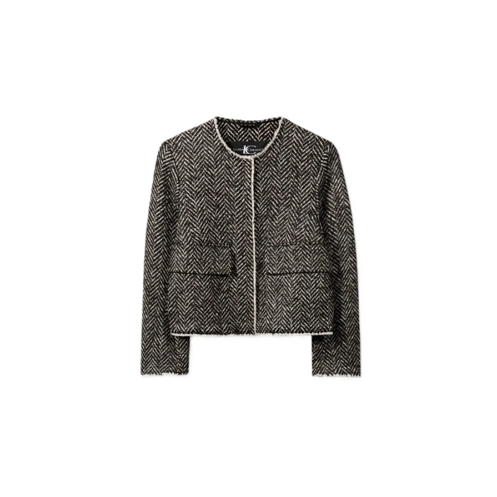 LUISA CERANO Moderne Visgraat Tweed Jas Gray Dames