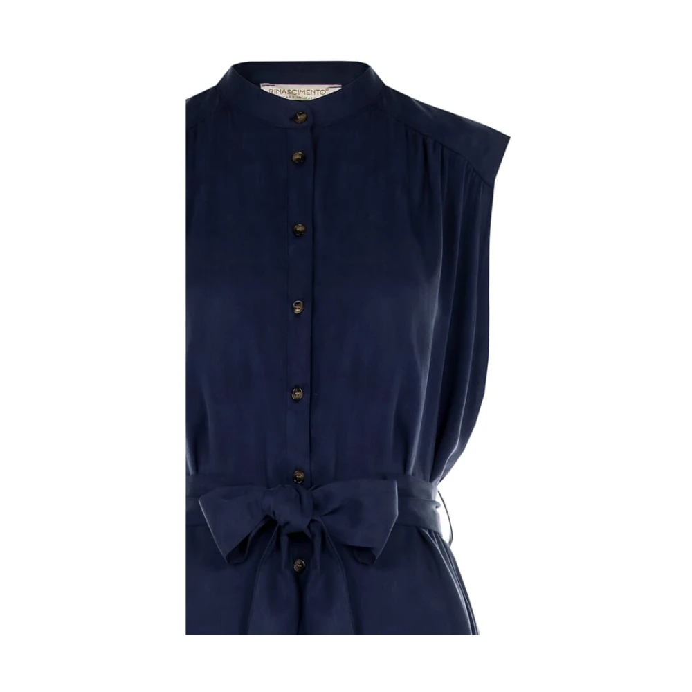 RINASCIMENTO Mandarijn Kraag Mouwloze Chemisier Jurk Blue Dames