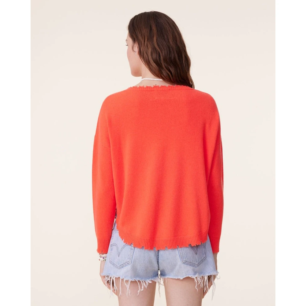 Kujten Kasjmier Pullover Oranje Rood Gefranjerd Red Dames