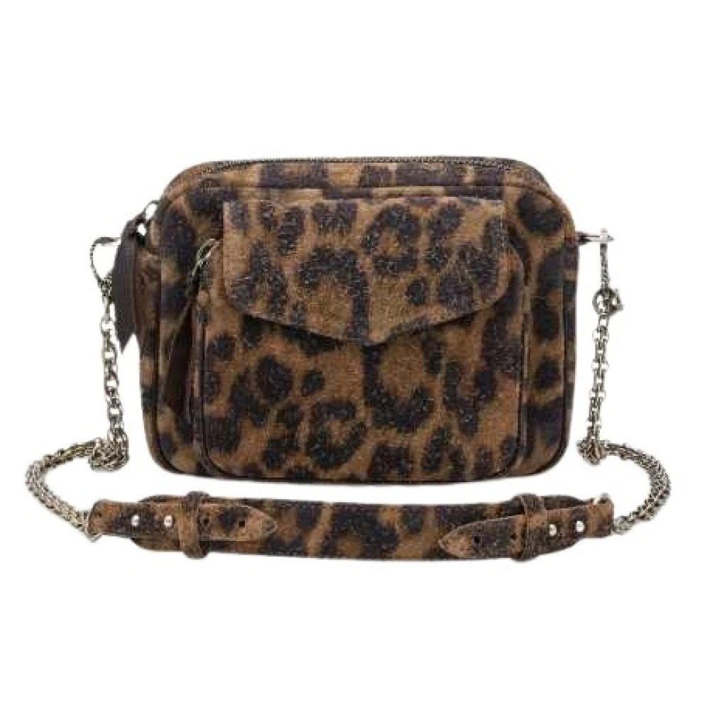 Claris Virot Luipaard Vintage Bruin Beige Leren Tas Brown Dames