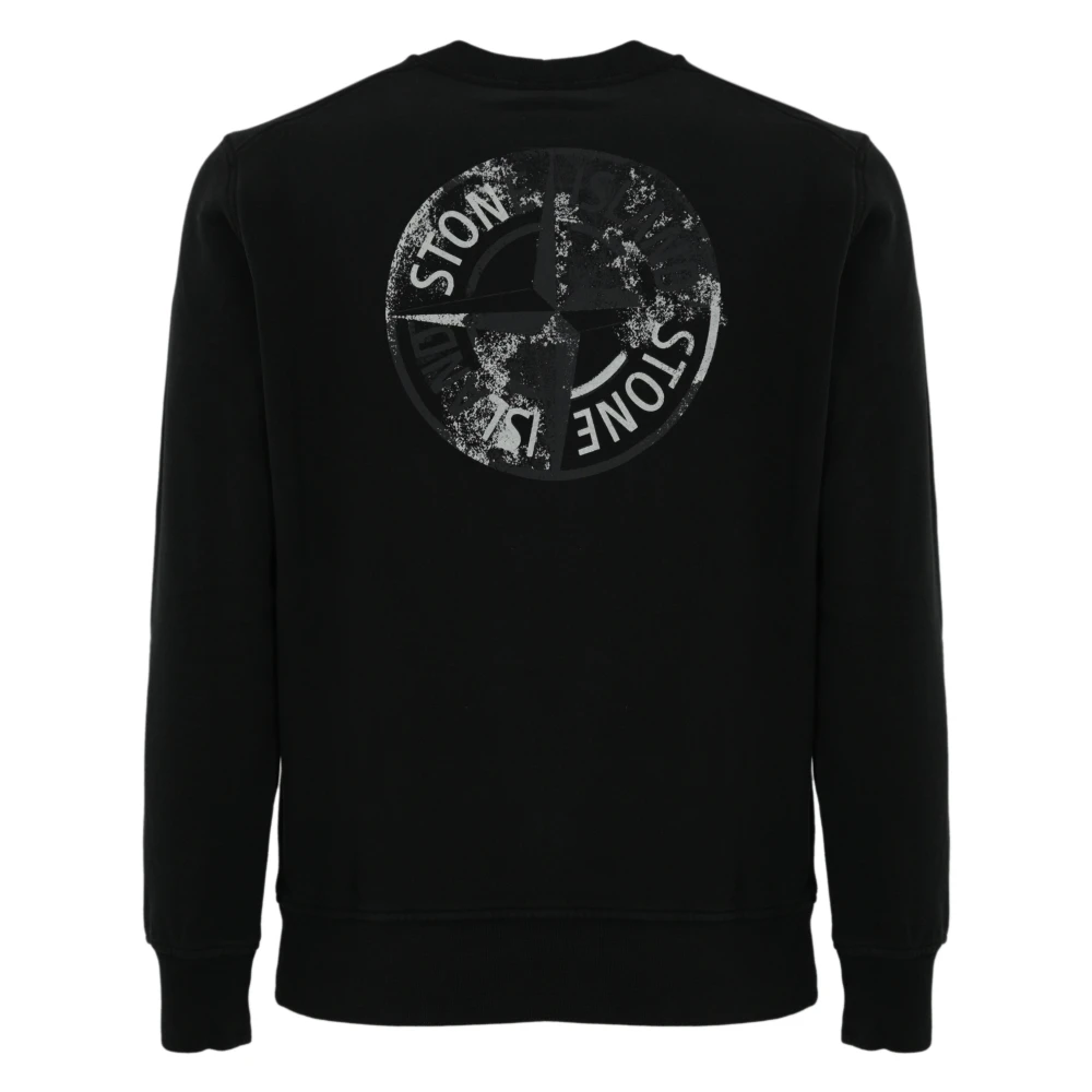 Stone Island Zwarte Katoenen Trui Logo Print Black Heren