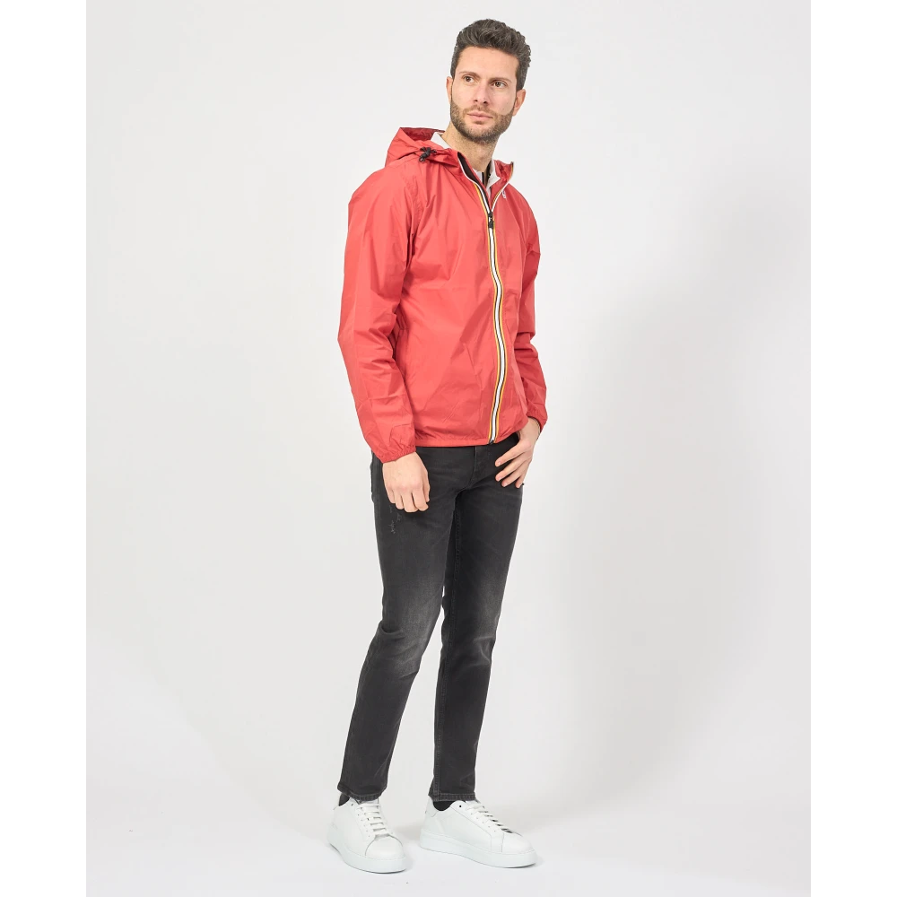 K-way Rode Lichtgewicht Hoodiejas Levrai Claude Red Heren