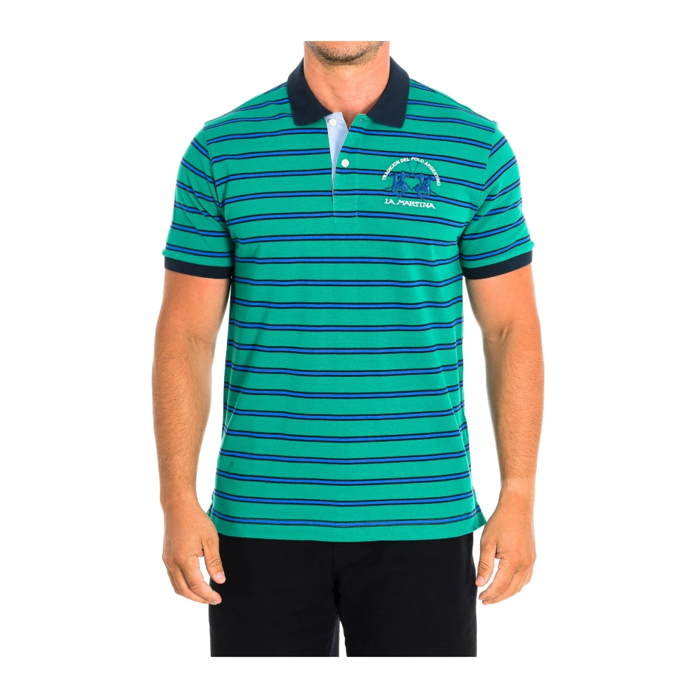 La Martina Men's Green Striped Short Sleeve Polo Shirt