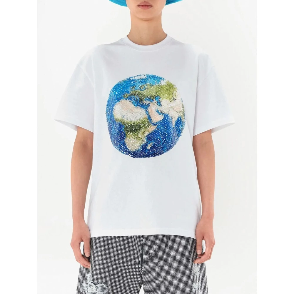 JW Anderson Pailletten Globe T-Shirt White Dames