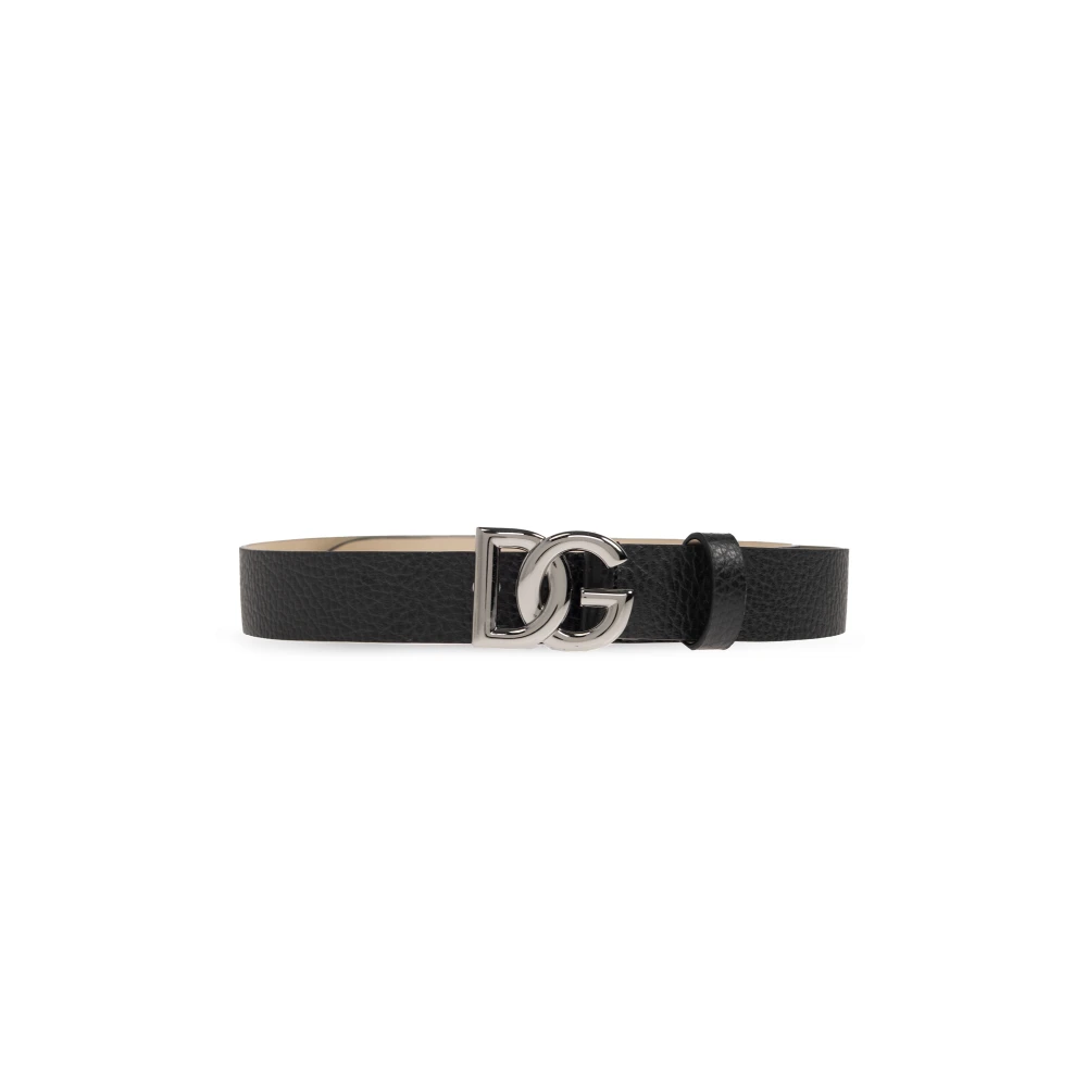 Dolce & Gabbana Unisex Zwart Kalfsleren Logo Riem