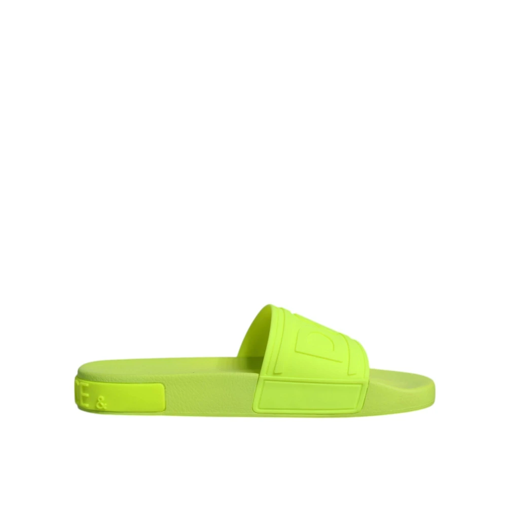 Dolce & Gabbana Women's Green Neon Rubber Slides Sandals