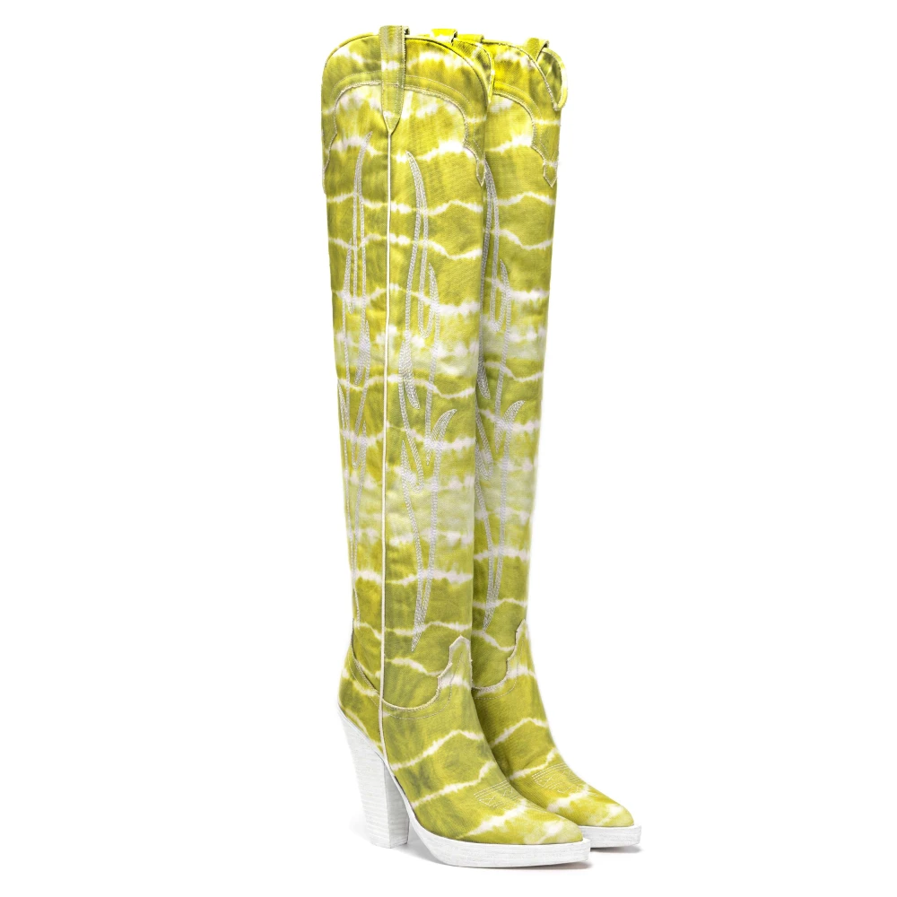 Sonora Moderne Lime Tie Dye Over De Knie Laarzen Green Dames