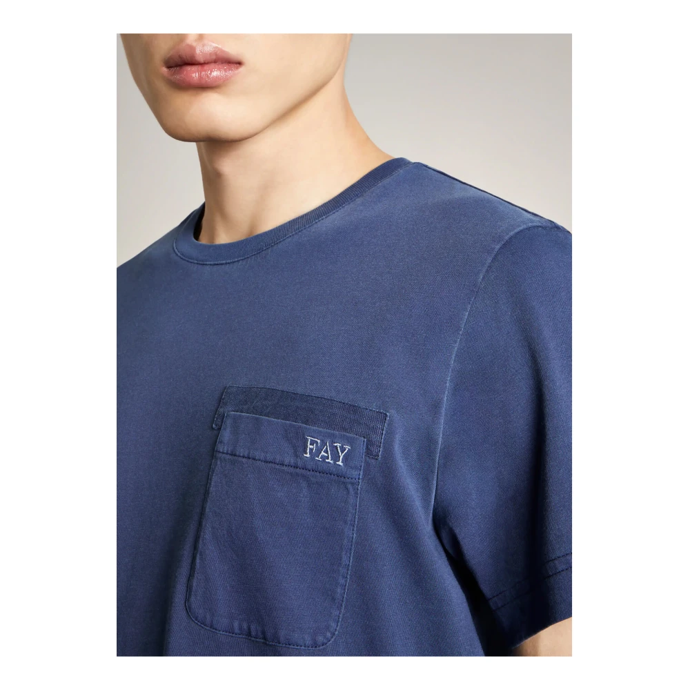 Fay Frosted Geborduurde Zak Jersey T-Shirt Blue Heren