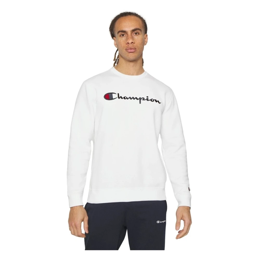 Champion Wit Geborduurd Logo Crewneck Sweatshirt White Heren