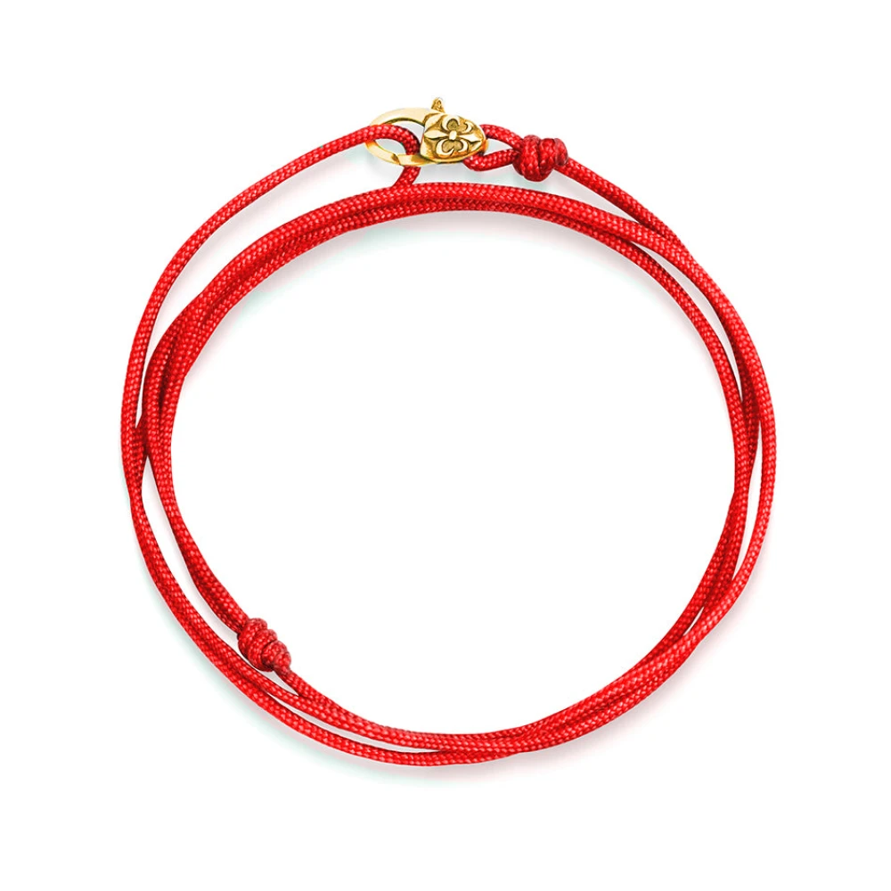 Nialaya Wrap-Around String Bracelet with Sterling Silver Gold Plated Lock Red, Herr