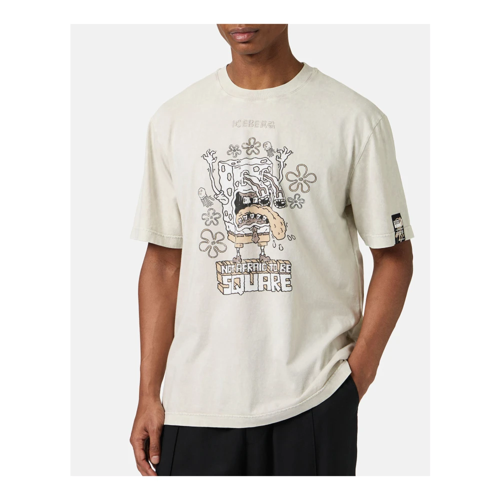 Iceberg Stoffen T-shirt met SpongeBob-print in stoffige kleur en regular-fit Beige Heren