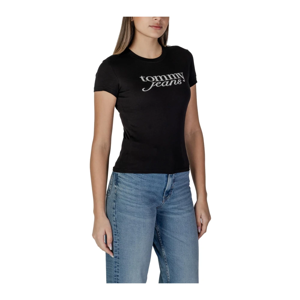 Tommy Jeans Zwart Logo Print Katoenen T-shirt Black Dames