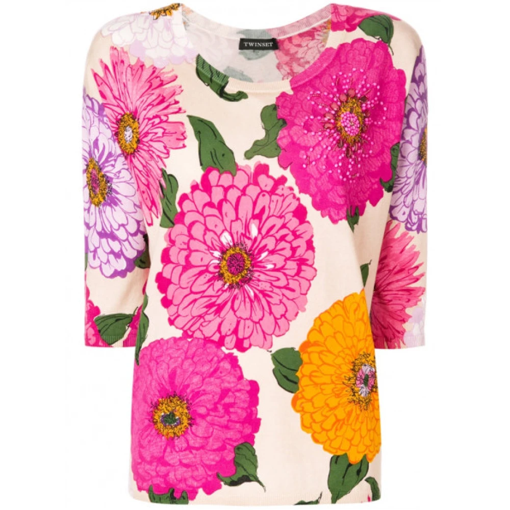 Twinset Bloemen gebreide trui met 3 4 mouwen Multicolor Dames