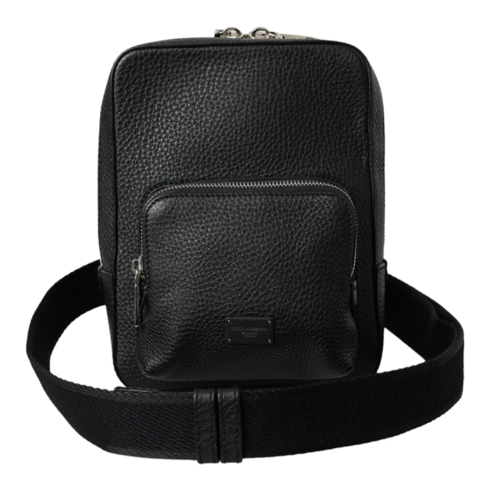 Dolce & Gabbana Zwarte Leren Logo Palermo Crossbody Tas Black Heren