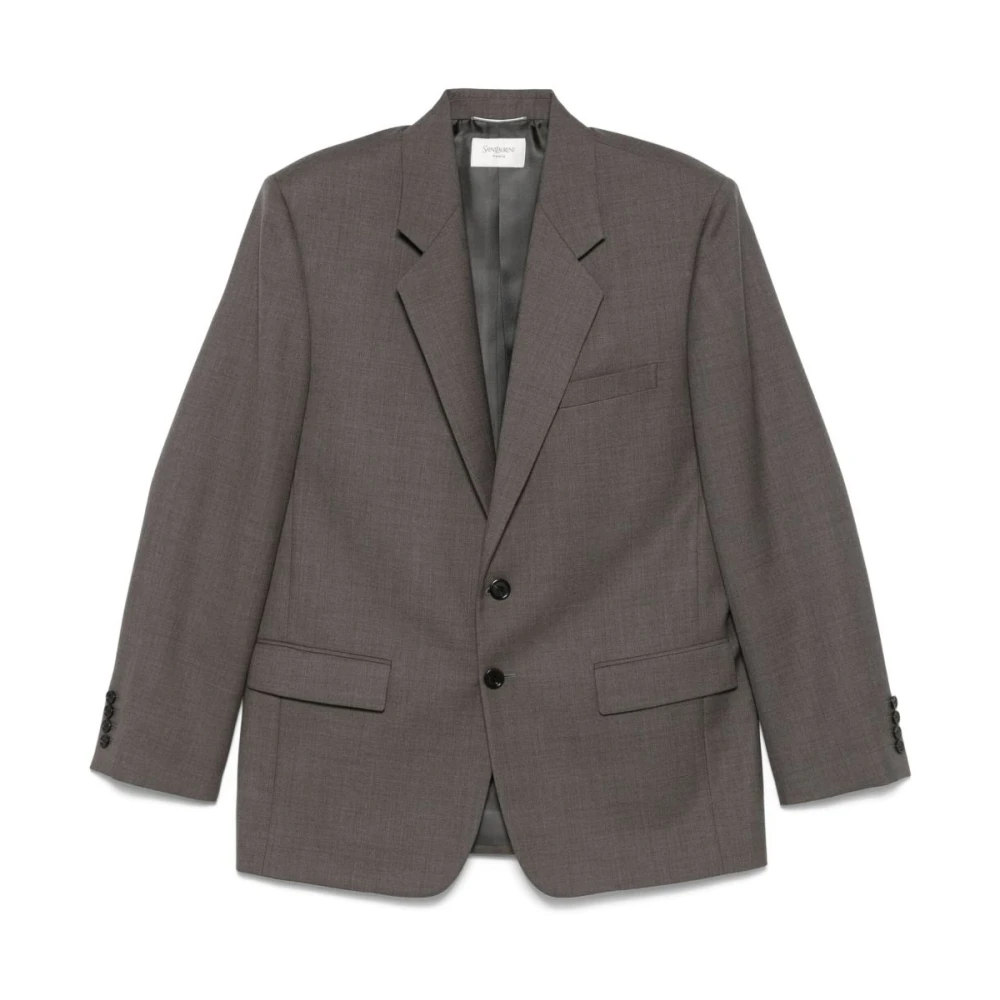 Saint Laurent Men's Gray Blazers, L, Wool Chinè Jacket