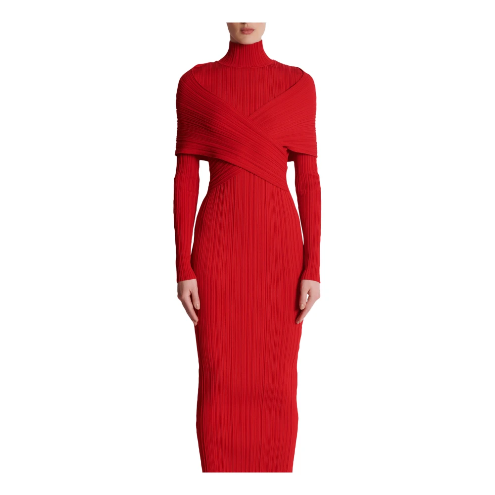 Balmain Lange geplooide gebreide jurk Red Dames