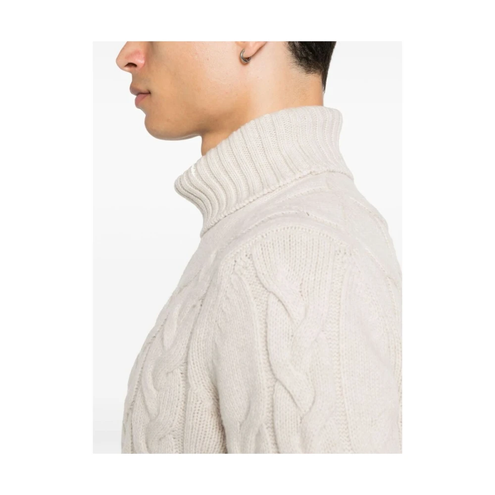 La Fileria Ecru Kabel Gebreide Rolnek Sweater White Heren